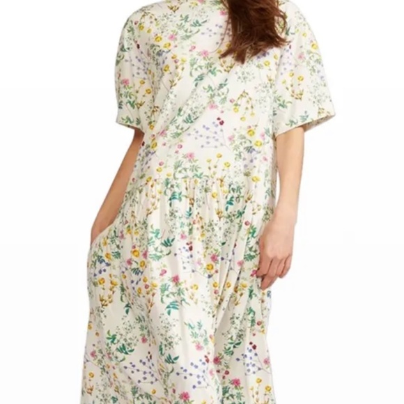 Cynthia Rowley Dress M White Floral Midi Valery Boho Luxury Preppy Dainty Girly - Picture 1 of 7